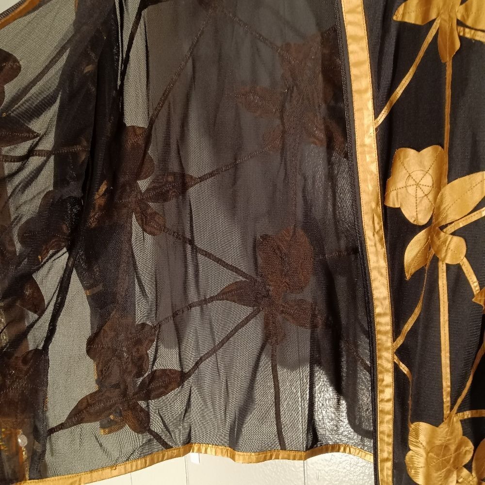 Peck & Peck Black and Copper Floral Semi Sheer Long Sleeve Zip Up Jacket… - Picture 5 of 6